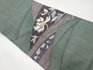 リサイクル　手織り紬すくい織草花模様織出し袋帯